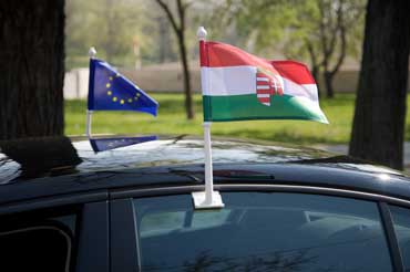 Car Flag Of Europe And Hungary