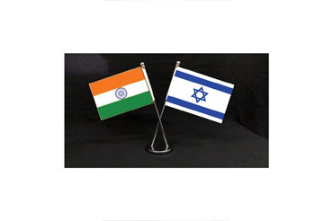 India and  Israel  Cross Table Flag With Elegant Base And Stainless Steel Pole